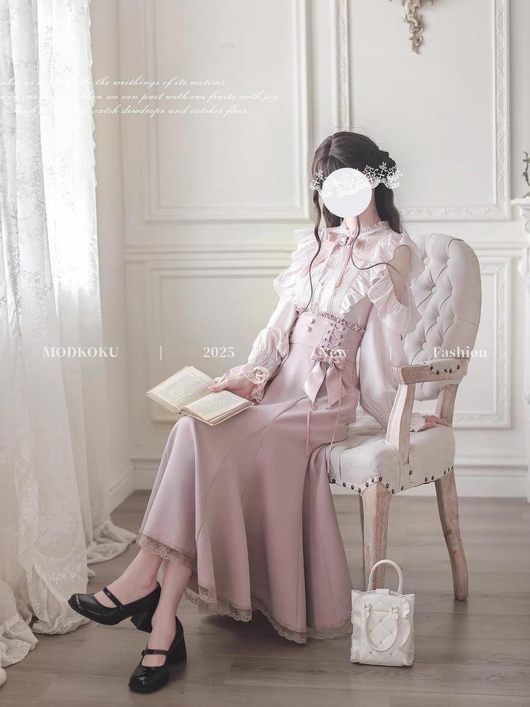 Neat and Clean Fully Maxi Mori French Long Size M [MODKOKU] Open-Shoulder Women's Dress, Off-the-Shoulder, Sexy, Lace, Ribbon, Skirt, Lolita, Girl,