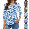Damenmode Lässig Revers Kurz 3/4 Ärmel Print Hemd Damen Knopfleiste Oberteile