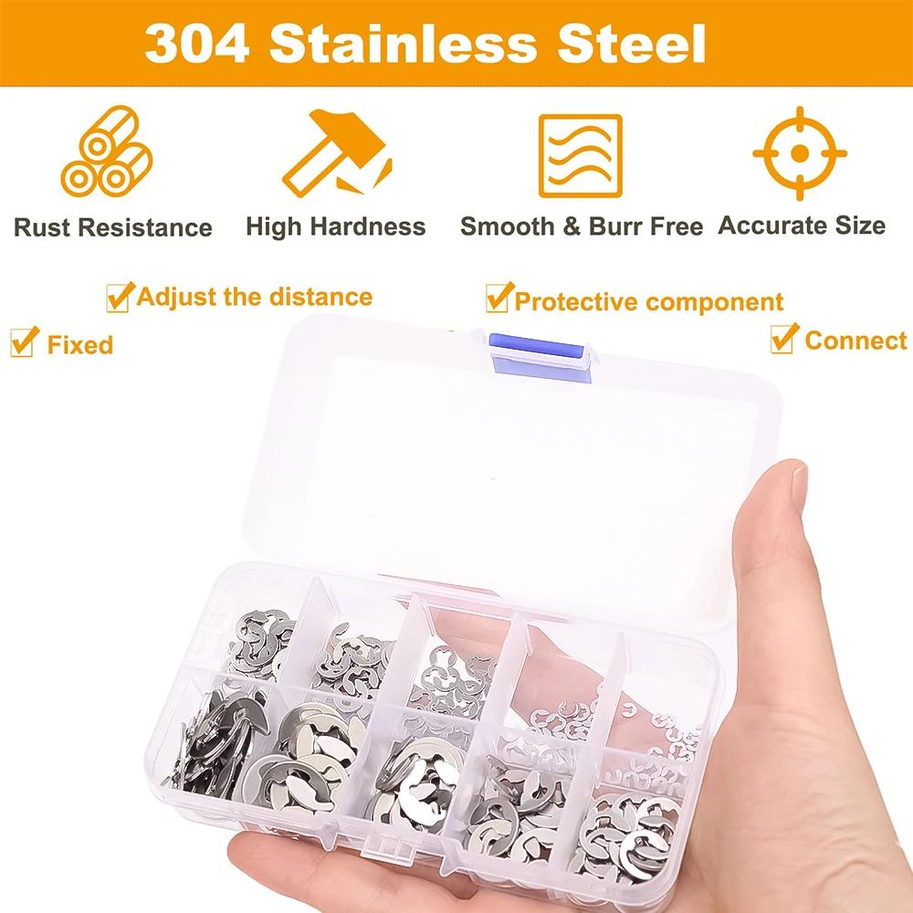 120pcs Stainless Steel E Shaped Clip Washer Rings Snap Circlip Shaft Fastener M1.5 M2 M3 M4 M5 M6 M7 M8 M9 M10 Assortment Kit