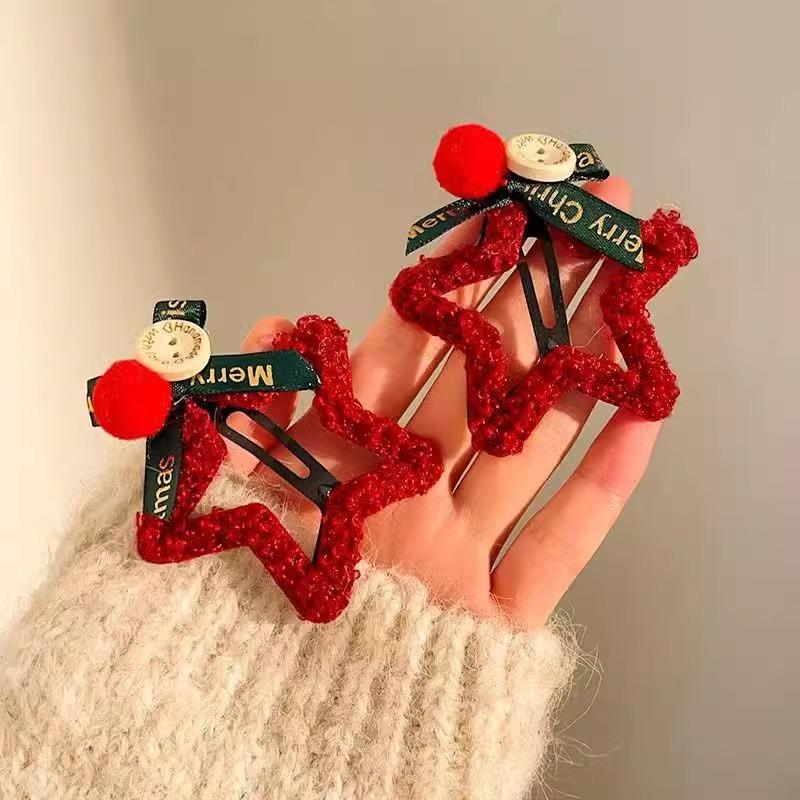 1-2Pcs Christmas Plush Star Hair Clips Side Hairpin Clip New Year Decoration Shattered Clips Hair Accessory Headwears Winter