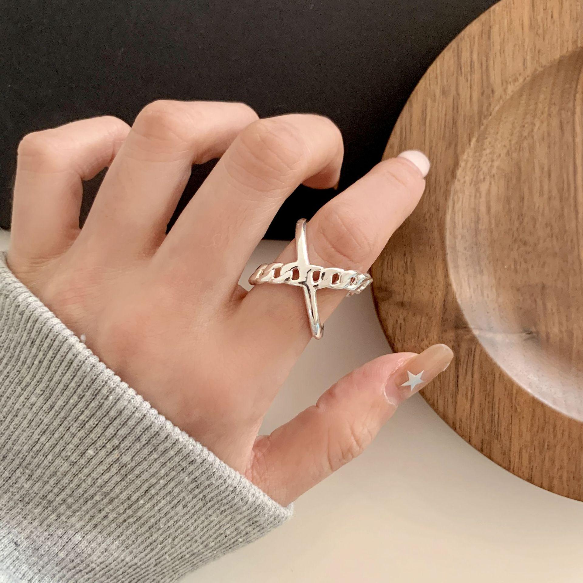 Women s Geometric Cross Open Ring: Bold, Stylish & Versatile Trendy Design for Index Finger. Adjustable Open