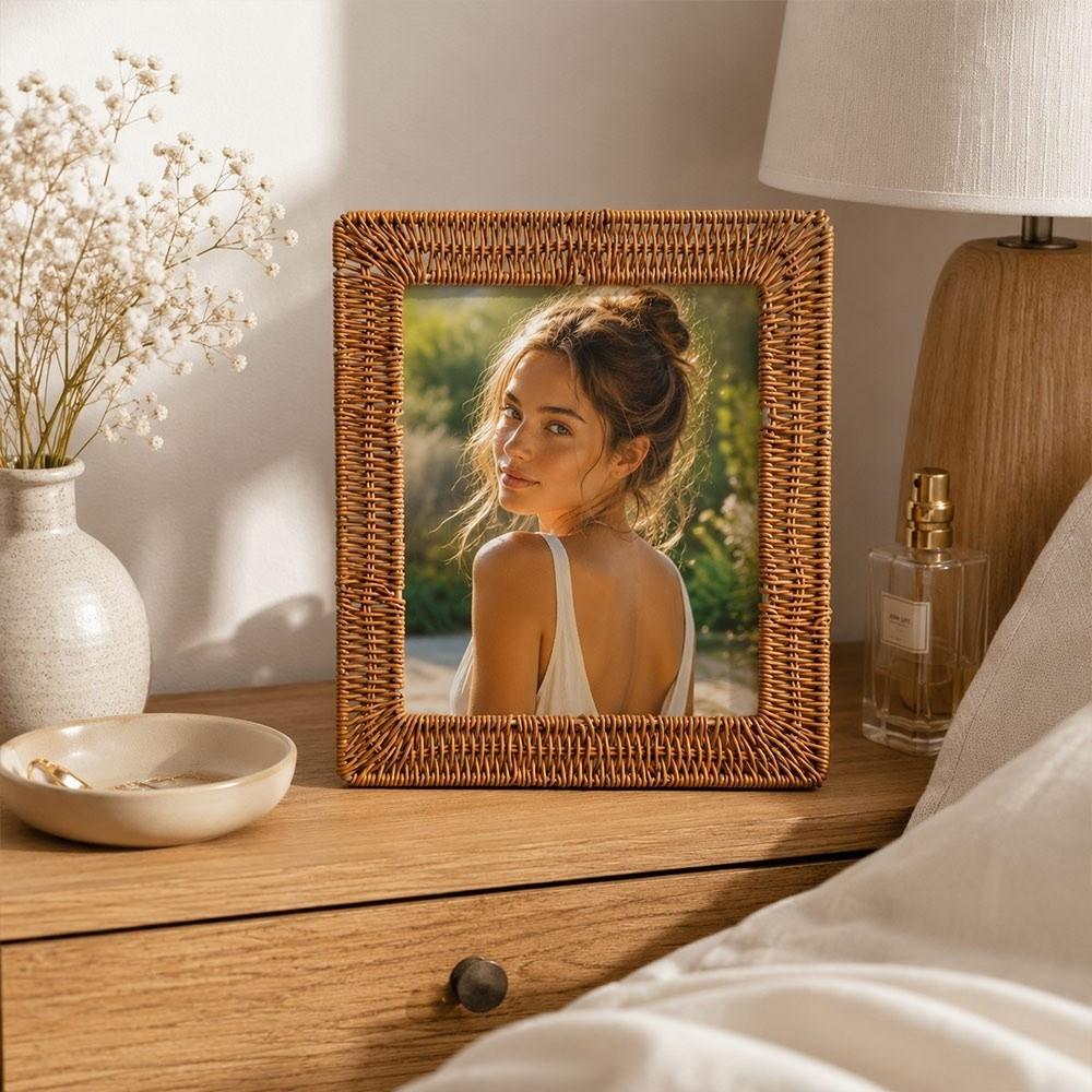 Boho Style Vintage Rattan Photo Frames PP Woven 4x6 Inch Picture Frame Handmade Rustic Charm Wicker Photo Frames Home Decoration