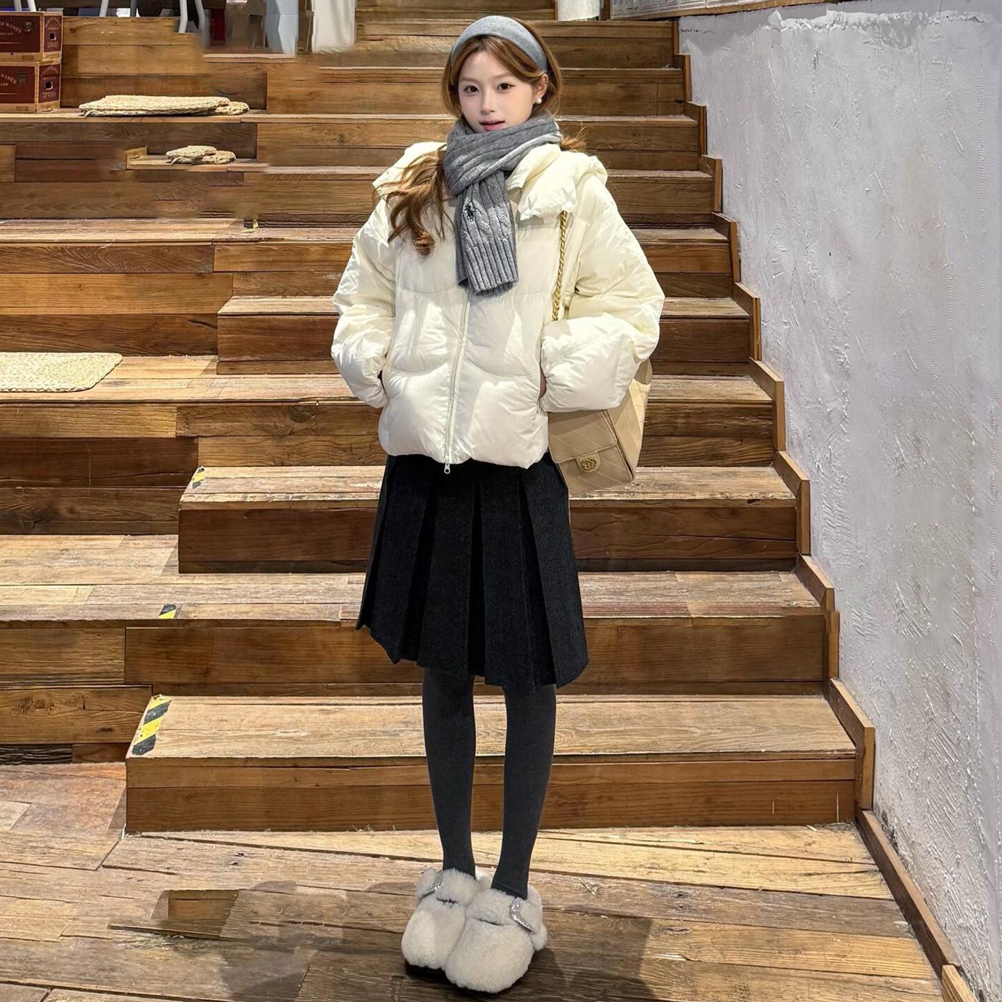 Women s High-Waist Black Wool Plaid Pleated Skirt - Short A-line, Petite, Autumn/Winter 2025 Collection S