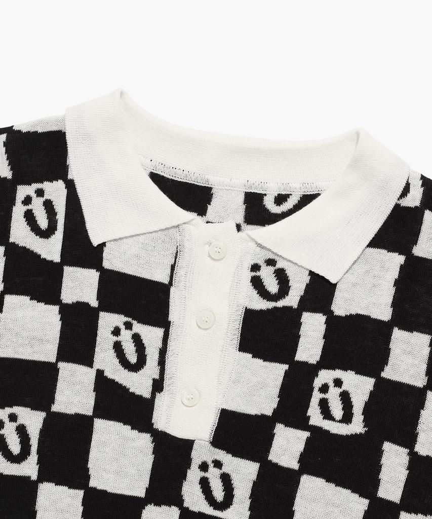 ISTKUNST Checkerboard Smiley Collar Half Knit_Black(Ik2Dmmk641A)