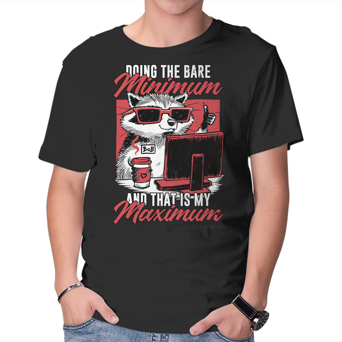 Unisex Crew Neck T-Shirt Raccoon Minimun Work Graphic Short Sleeve Casual Tee XL