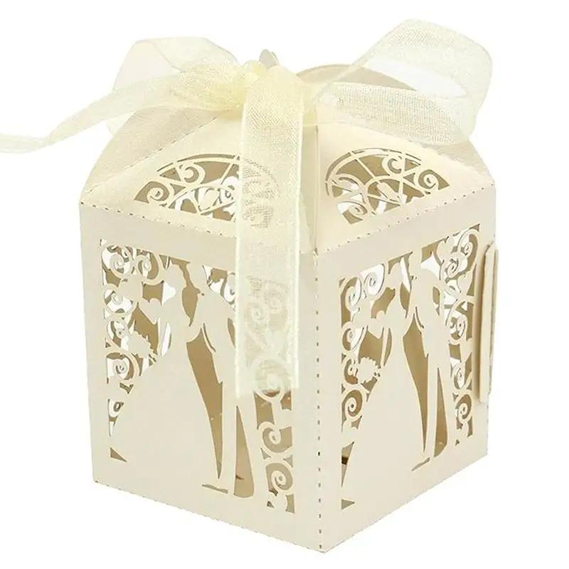 50 Piezas / Paquete Caja y Bolsas de Lujo para Recuerdos de Boda Dulces Pastel Caramelo Regalo Favores Cajas para Boda Baby Shower Cumpleaños