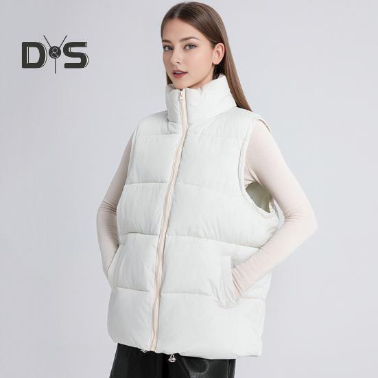 Women Winter Waistcoat Stand Collar Thick Sleeveless Padded Outerwear with Pockets Zipper Closure Mid Length Outdoor Coat
