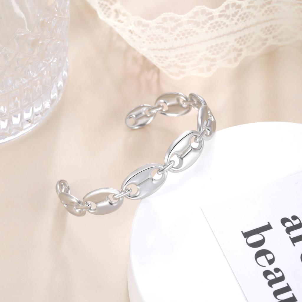 Stainless Steel Cuff Bracelet On Hand Women Geometric Flower Leaves Eye Adjustable Open Gold Bangle Jewelry