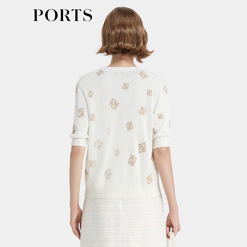Ports Women's Jacquard Logo Short-Sleeve Knit Cardigan