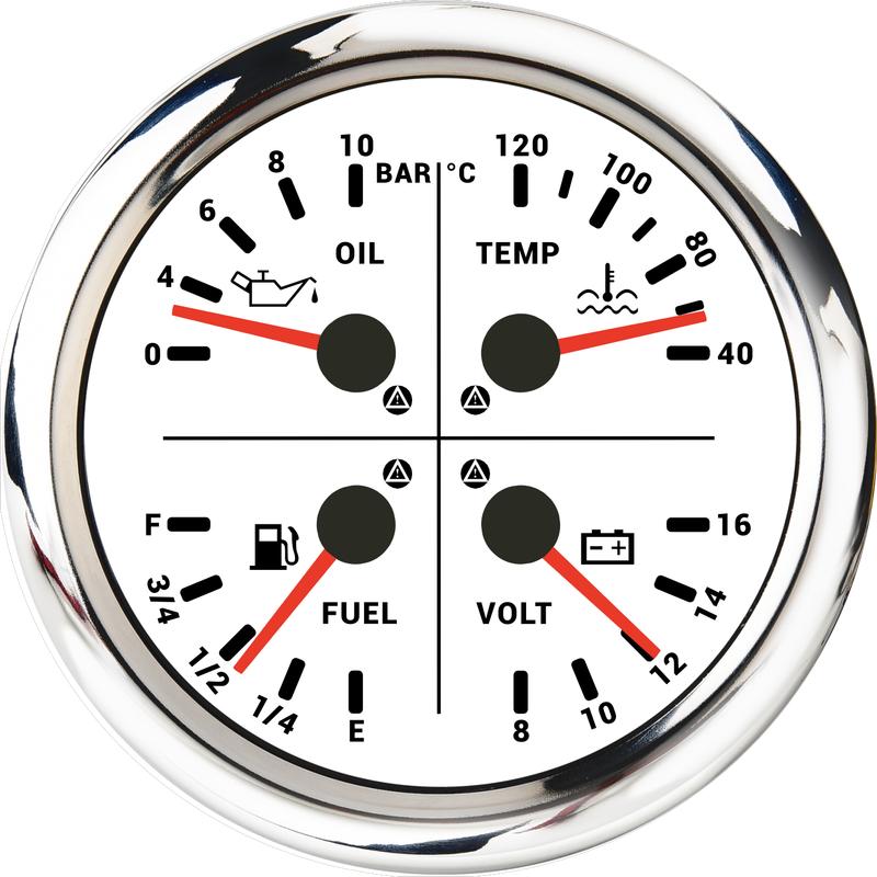 ZMFJH 110mm Gauge with Sensor Warning Red LED 4IN1 Multi-Meter Red LED Oil Pressure Gauge+Water Temp+Fuel Level Gauge+Volt 12V