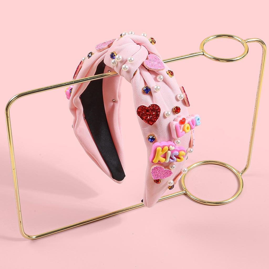 Fashion Valentine's Day Headbands for Women Glitter Heart Letter Hairbands Crystal Pearl Headband for Party Hair Accessories