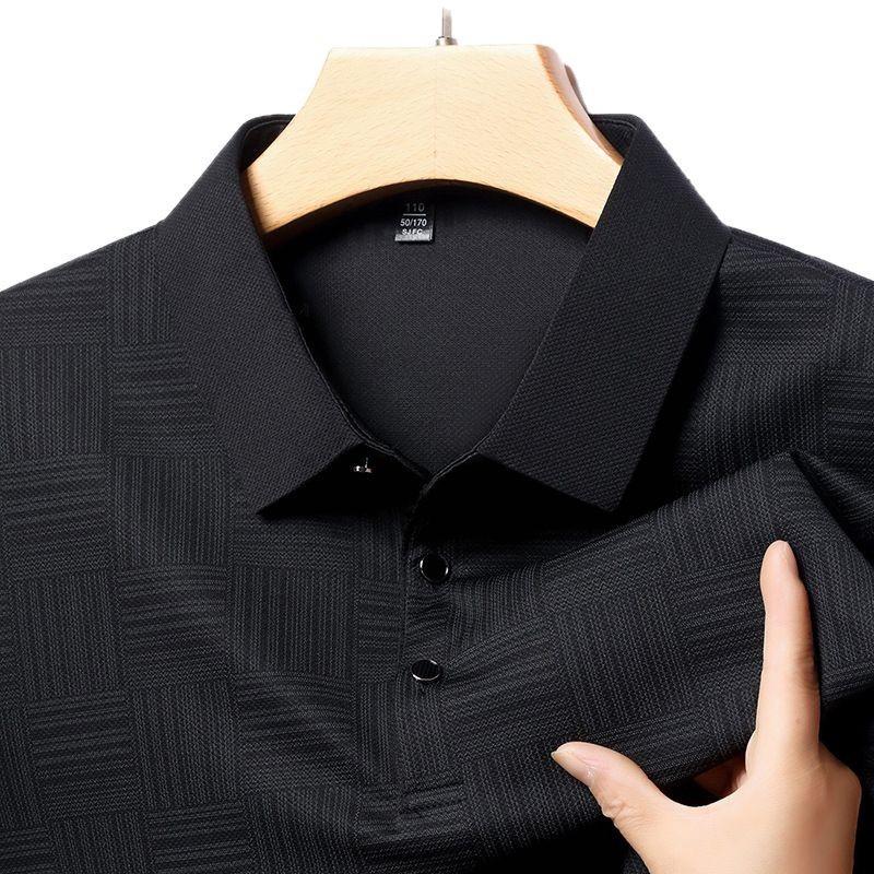 New T-shirt for Men's Fashionable  Long Sleeved Casual Top with Checkered Trendy Collar POIO Shirt Versatile