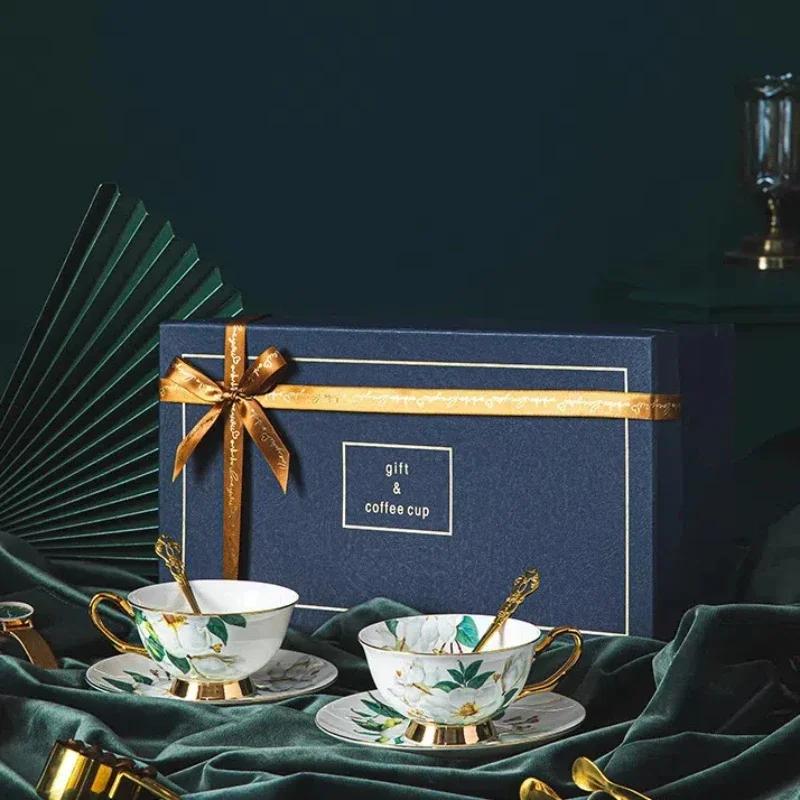 

Европейский набор из кофейных чашек и блюдец из костяного фарфора. Британская керамическая чашка из костяного фарфора. Европейский набор для послеобеденного чая в роскошной подарочной коробке. 201-300ml