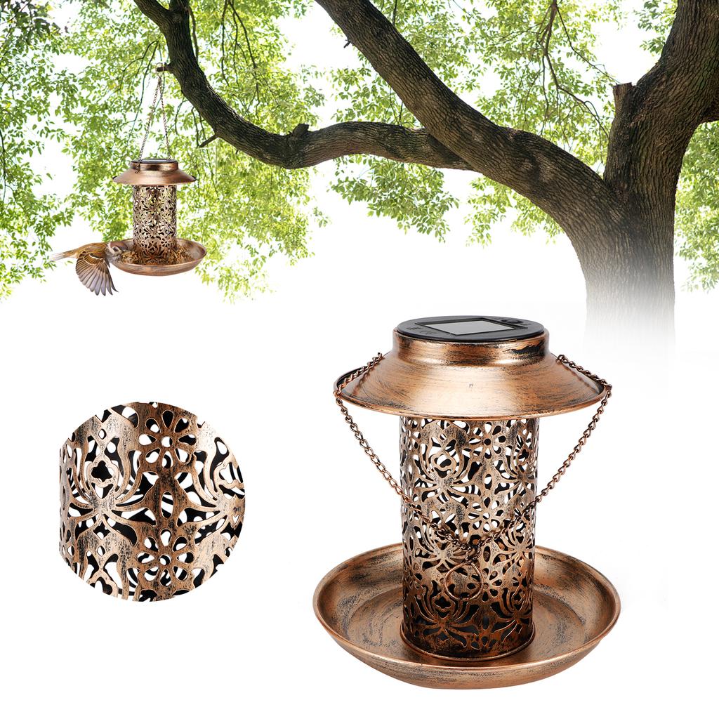 Solcelledrevet fuglemater Solcelledrevet hagebelysning Bærbar hengende uthulet gårdsplasslampe