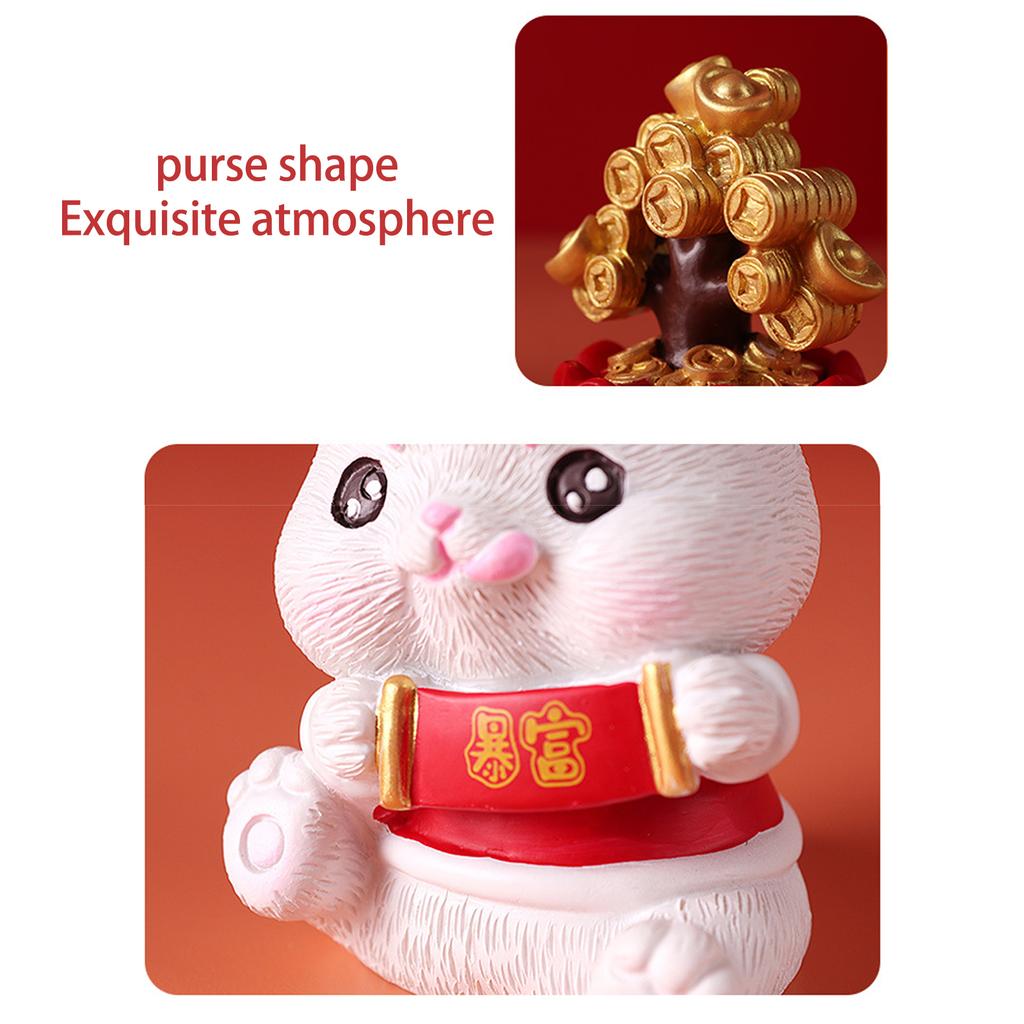 Rabbit Statue Resin Rabbit Figurine Decor Feng Shui Bunny Ornament for Home Office Car Decoration C