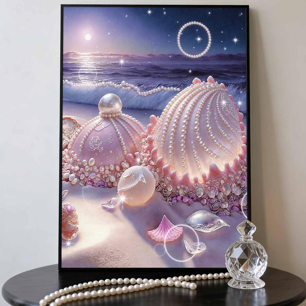 DIY Muscheln am Strand Perlen Diamant Kunst Malerei Kits für Erwachsene und Anfänger, Feine Ansicht Funkelndes Malerei Handwerk Hauswand Dekoration Handgemachtes Geschenk