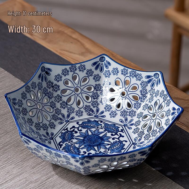 Jingdezhen Blue & White Ceramic Openwork Fruit Plate