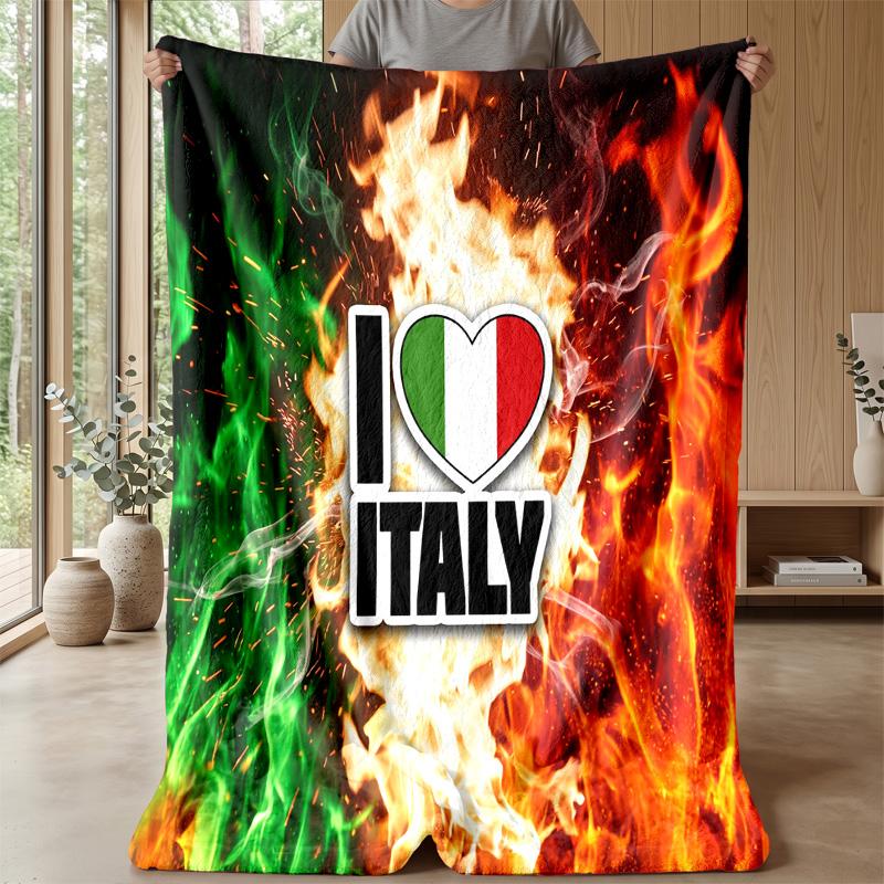 Italy Football Printed Flannel Blanket Skin Friendly Warm Decorative Throw for Indoor Couch Bed Daily Use