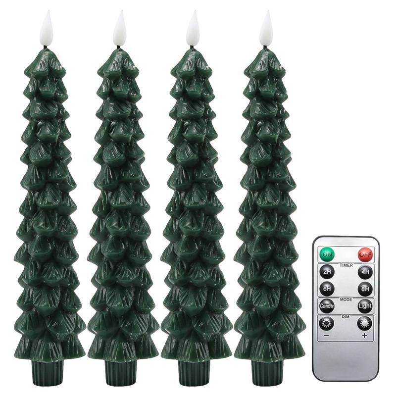 Christmas Tree Shaped Candles with Gold Powder Decorative Table Ornaments for Home Party New Year Xmas Festival Holiday Decoration