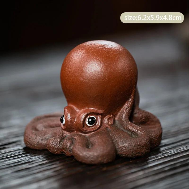 Chinese Yixing Purple Clay Tea Pet Ornaments Cute Octopus Statue Handmade Sculpture Tea Figurine Crafts Teaware Decoration