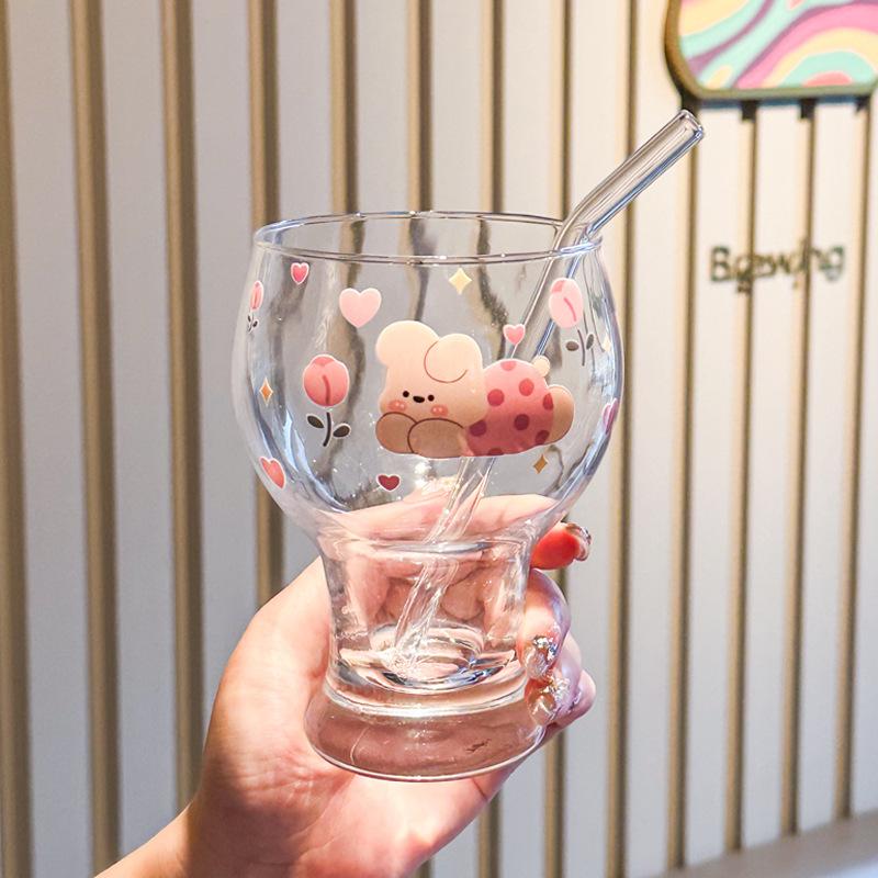 High-value cute rabbit glass juice milk cup household beer cup girls birthday gift gift box
