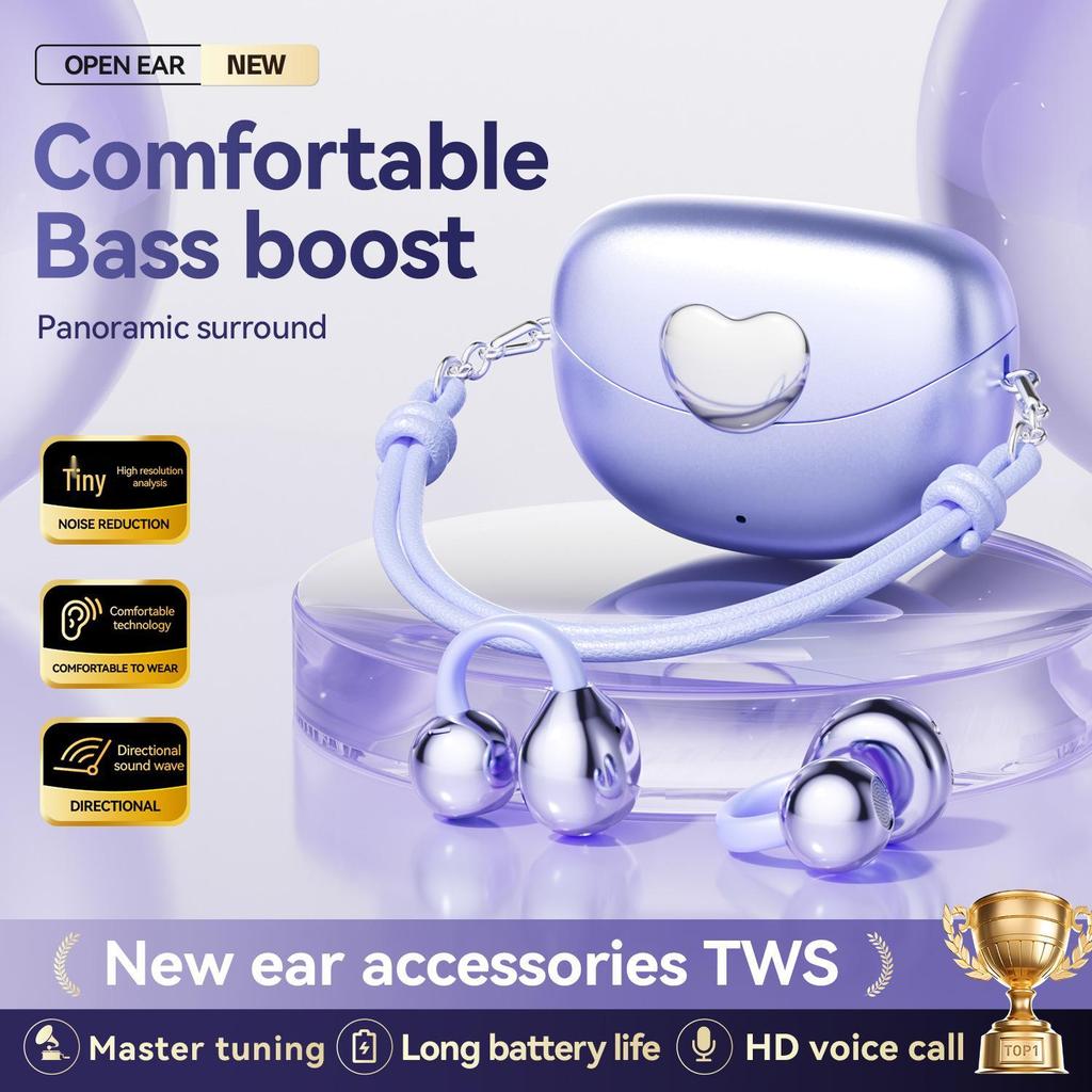 Minimalist Heart-Shaped Bluetooth Earphones with Long Battery Life - Wireless, Mini Handbag Design, Ear-Hook Style