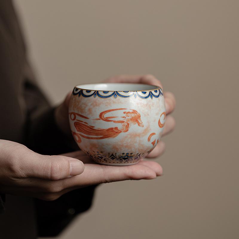 Dunhuang Apsaras Tea Cup: Ru Kiln Crackle Kung Fu Small Cup for Tea Tasting