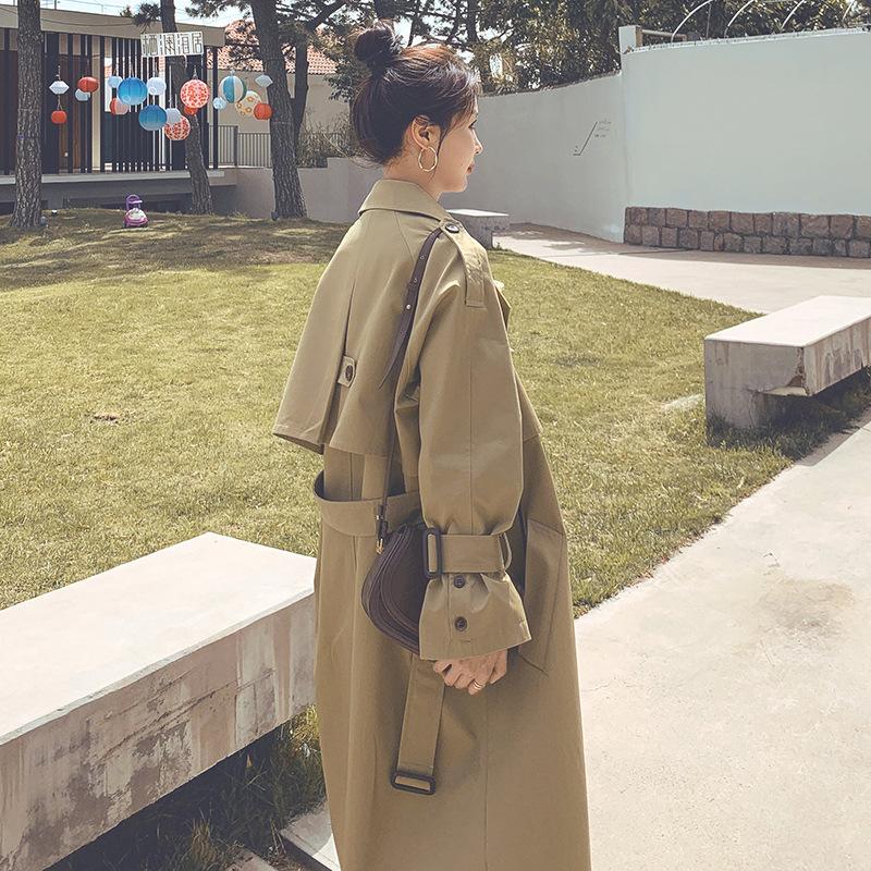 Women's Spring and Autumn New Khaki Hepburn Style Long Windbreaker Loose Large Size Temperament Double-breasted Jacket for Women