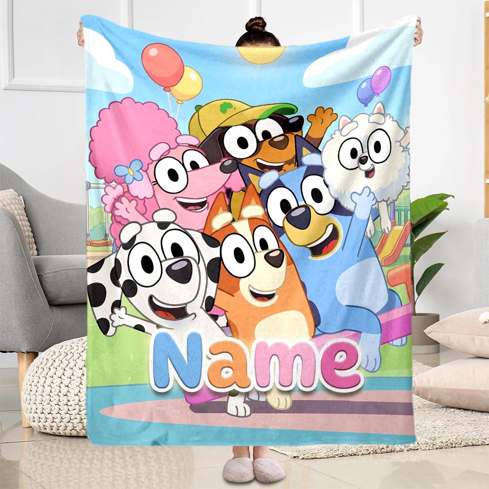 Bluey's Bubble Adventure Customize Text Blanket Cozy Customizable Blanket Durable Comfort for Office Picnics Office Chair Livingroom