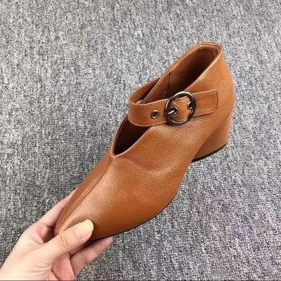 Solid Color All-match High-heeled Shoes Women's Buckle Soft-faced Pointed Toe Thick-heeled Leather Shoes Women