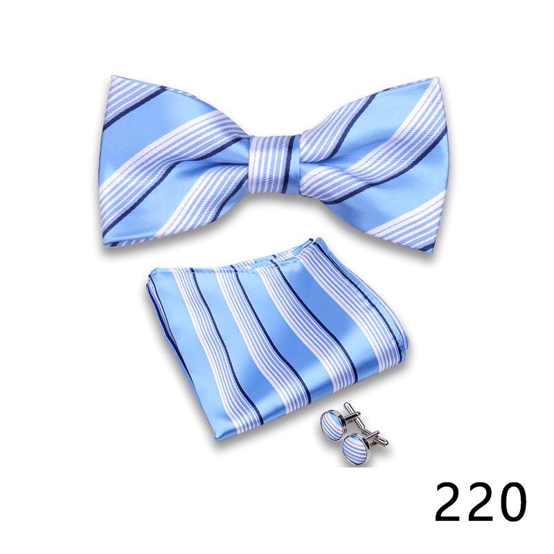 Men's Formal Bow Tie and Pocket Square Set for Banquets and Weddings, with Lapel Flower.