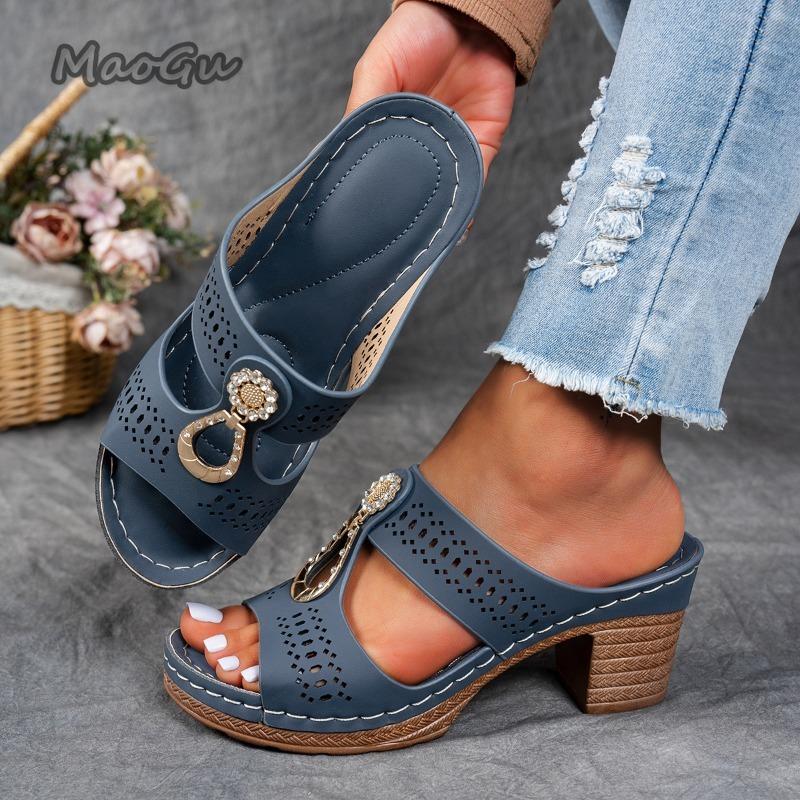 Women Summer Lightweight Hollow Sandals Fashion Chunky Heel Open Toe Slippers Female 2026 Casual Outdoor Slides Shoes Size36 43
