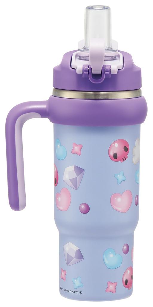 Brčko na pití pro bruslaře s přímým brčkem Sanrio Puffy Balloon Tumbler, 830 ml, Izolovaný, Studený/Horký, Rukojeť, 2-cestný, Na pití, Kuromi, Design, STSTB9-A