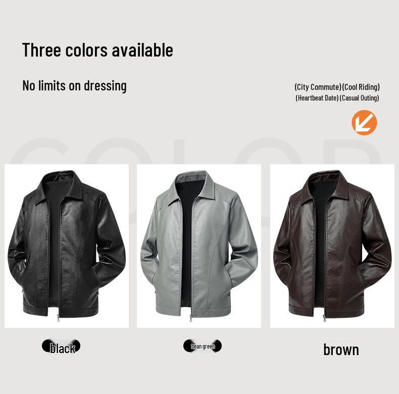 Plus Size Men's Korean Style Lapel PU Leather Jacket - Autumn Collection