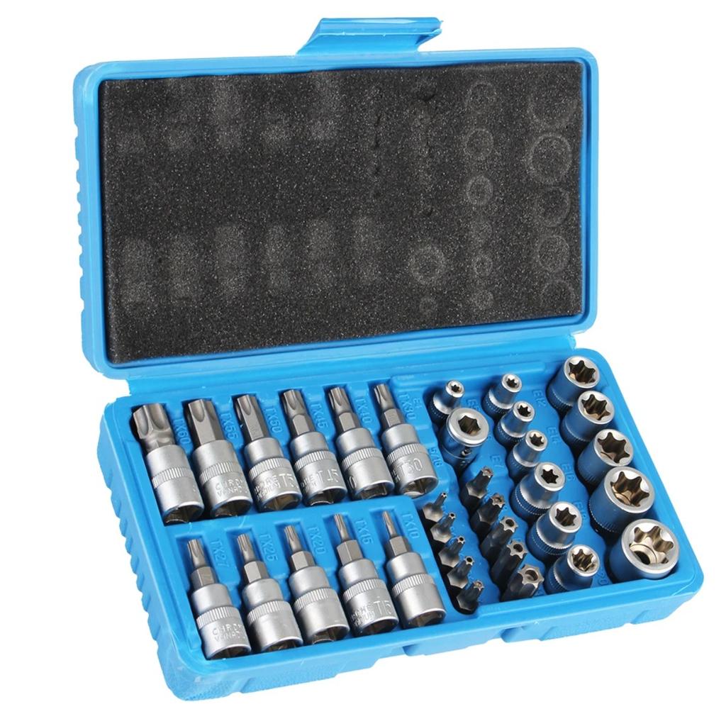 Car Repair Hand Tools 34Pcs/set Professional Torx Star Socket Hexagon Wrench Set Chrome Vanadium steel Pressure Batch Sleeve Set