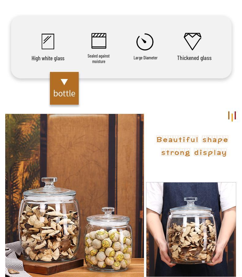 Large Glass Food-Grade Storage Jar for Dried Tangerine Peel and Tea Sealed for Freshness