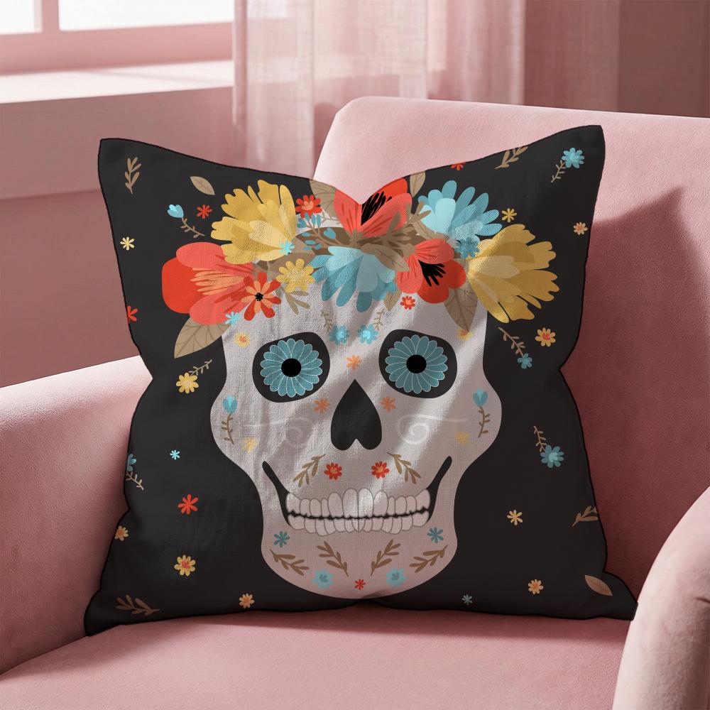 Mexico Easter Flower Skeleton Cushion Cover Multi-Scene Pillow Cover for Home & Car - Reversible, Soft & Durable for Daily Use