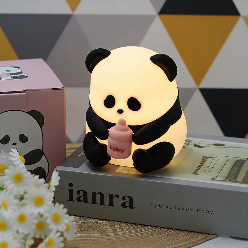 Panda Floral Silicone Night Light - Soft, Eye-Friendly Tap Lamp for Kids' Bedroom or Desk