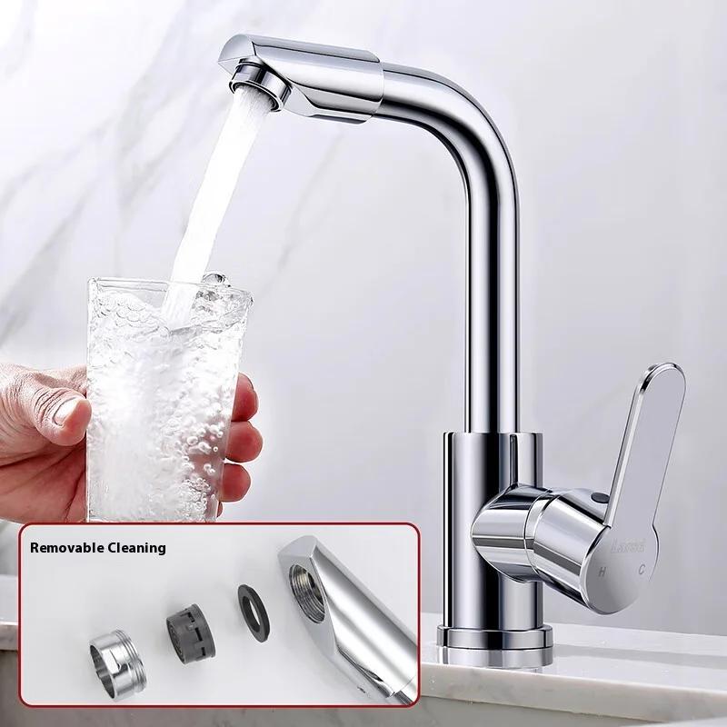 Stainless Steel Faucet Chrome-Plated Bathroom Kitchen Sink Faucet Single Handle Dual Control G1/2 Inlet Pipes for Hot Cold Water