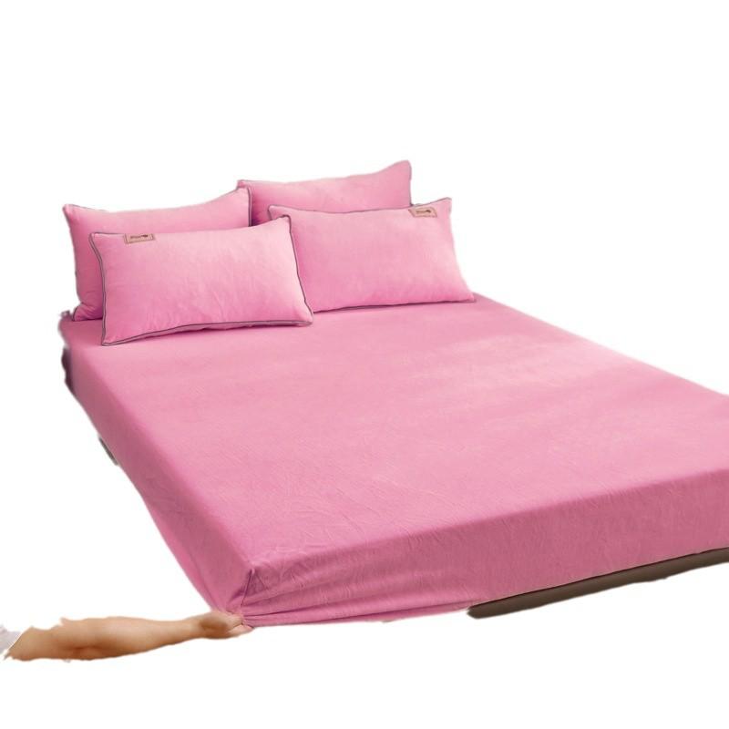 Solid Color Crystal Velvet Fitted Sheet Set - Single Piece Bed Sheet with Mattress Protector