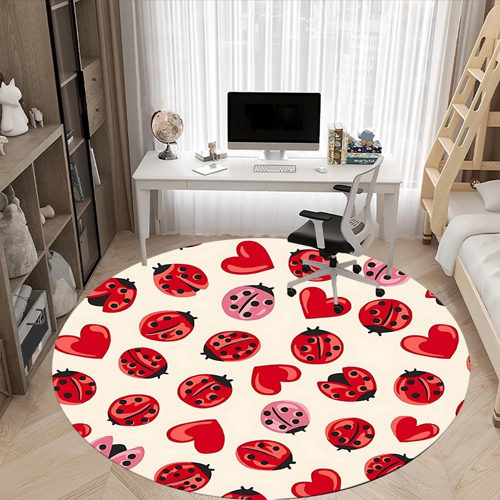 1pc Ladybug Hearts Office Round Area Rug, Indoor Mat Suitable For Office, Under Office Chairs Bedroom Living Room Home Decor, Room Deco150