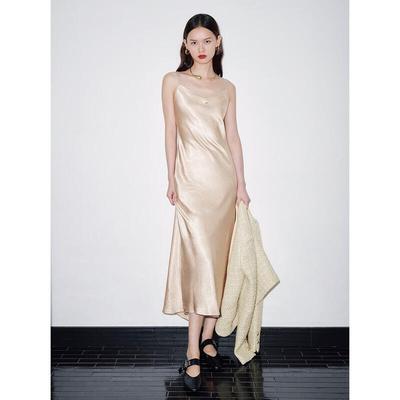 PEACEBIRD Women's Acetate Satin Fishtail Slip Maxi Dress