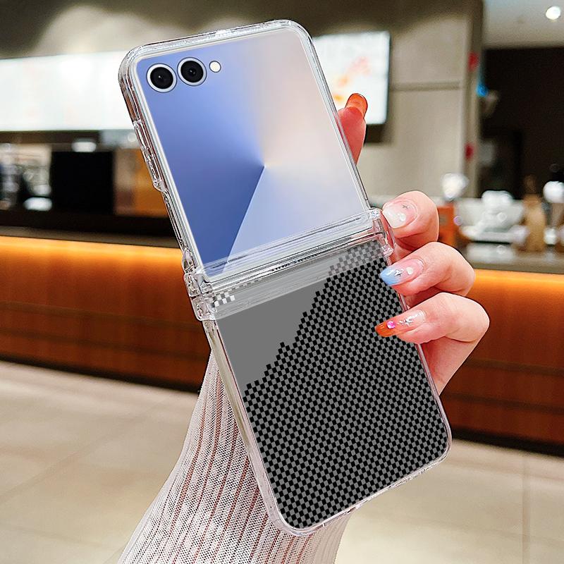 Woven Texture Printed Phone Case For Samsung Galaxy Z Flip 7 FE 6 5 4 3 5G Folding Hard PC Clear Cover For Samsung Z Flip7 Flip6