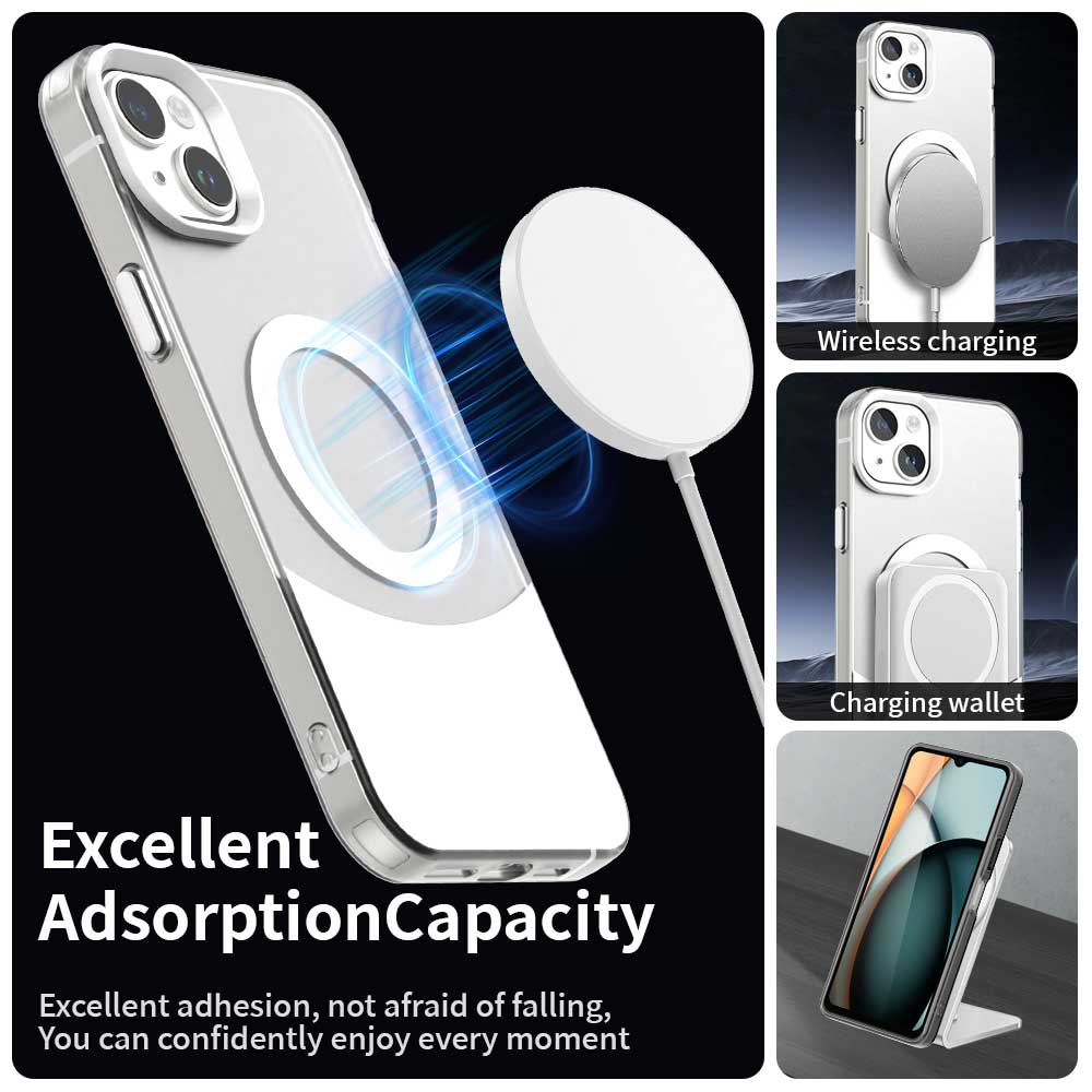 For iPhone 15 Plus/14 Plus Case Compatible with MagSafe Color Splicing IMD TPU+PET+PC Mobile Cover
