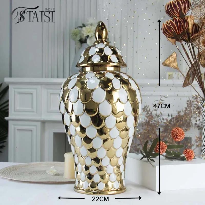 Ceramic General Jar Porcelain Handicrafts Geometric Golden Jar Storage Tank Flower Vase Home Decoration Accessories