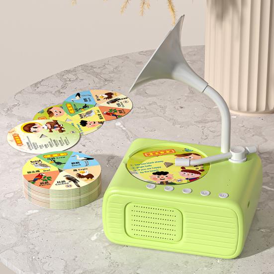 Kinder Grammophon Spielzeug mit 96 Karten Frühe Bildung Kinder Phonograph Geschichte Musik