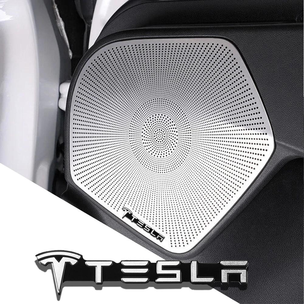 Car Sticker 2025 New Tesla 2/4pcs 3D Metal Aluminum Car Styling Tesla Badge Emblem Audio Sticker Speaker Decorative Decal For Mo