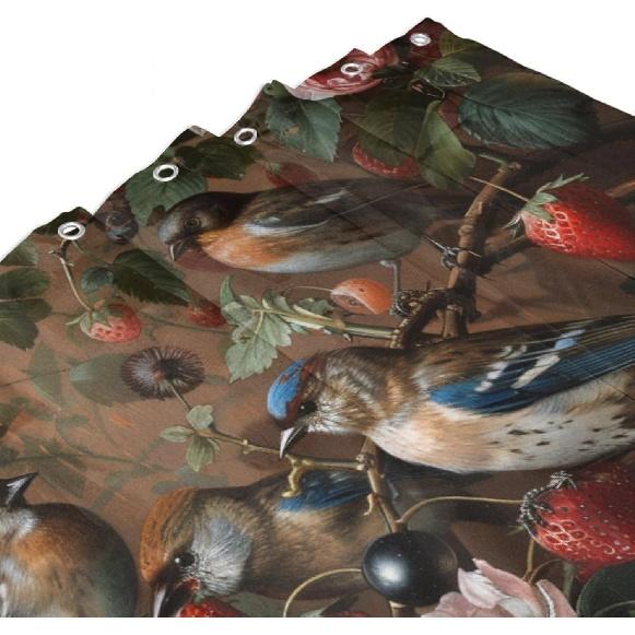 William Morris Flower Shower Curtain, Strawberry Thief Bird Animal Vintage Brown Shower Curtain Bathroom Decor Waterproof Privacy Shower Curtain