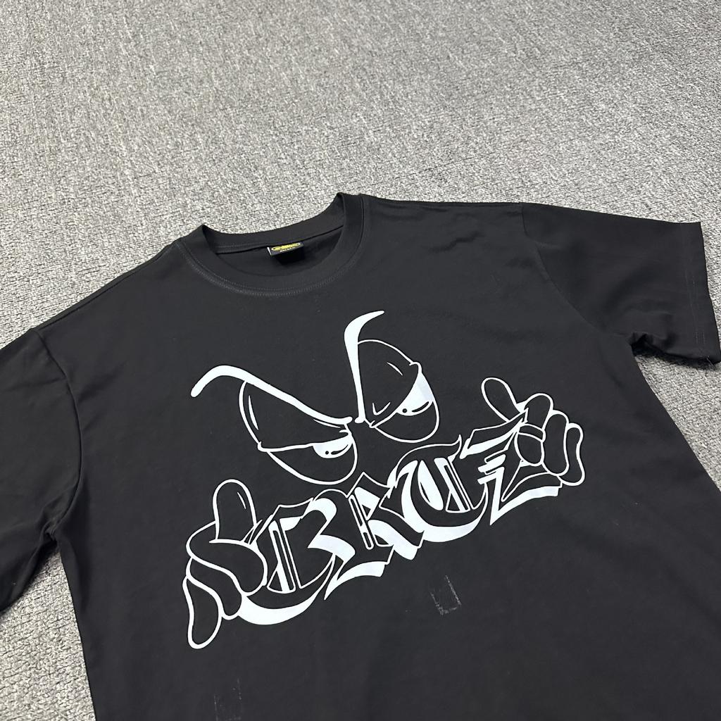 Cross-border series Alcatraz cartoon eye letter print American high street hip-hop white black short-sleeved T-shirt tide