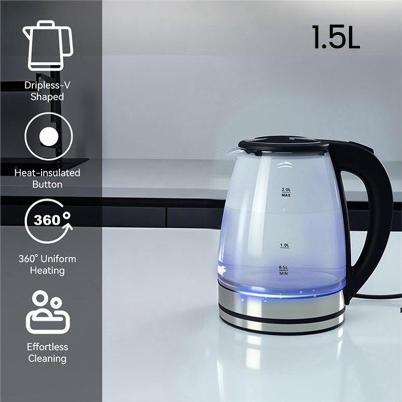 A13I-2L Electric Kettle Glass Fast Boil LED Household Appliance EU Plug